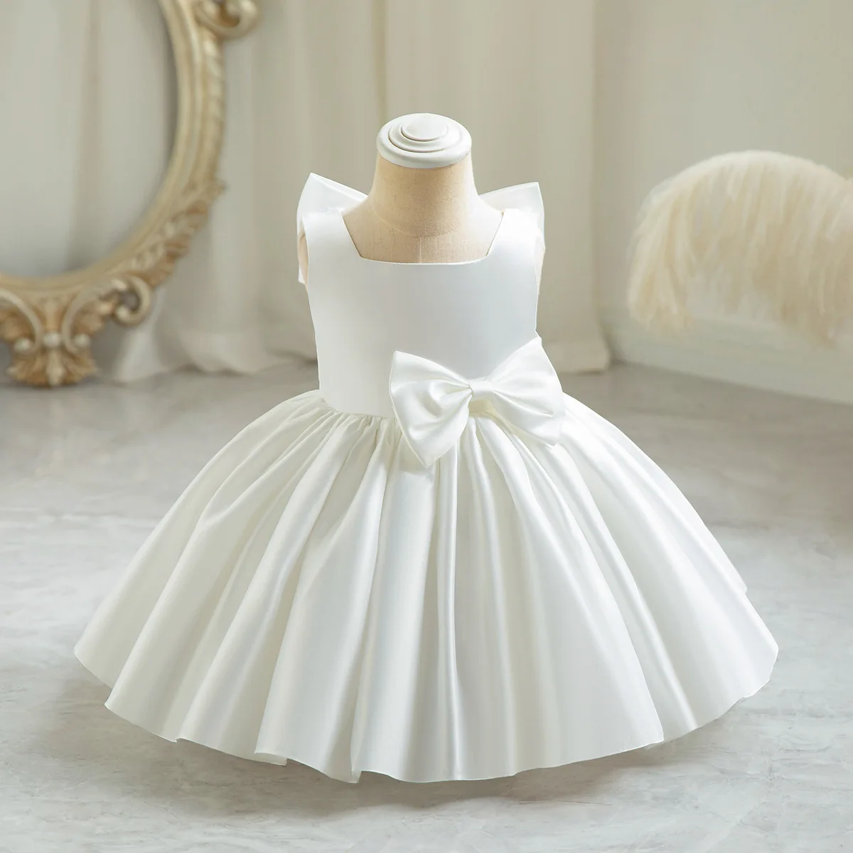 Big Bow Baby Girl Party Dress Knee Length Princess Party Dress Children Clothes Birthday Dresses Elegant Evening Formal Wear