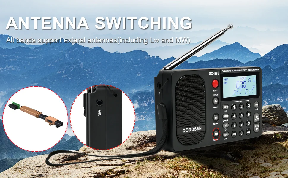 QODOSEN DX-286 Tragbares Radio AM/FM/LW/SW Digitales Weltbreitband-Radio mit TEF6686 Autochip Inklusive Einer 18650 Batterie – Detail 6