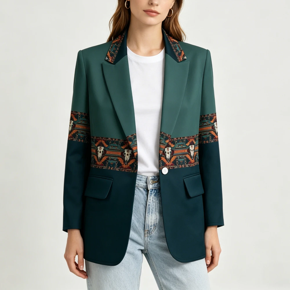 Women's Printed Casual Blazer Jacket Unique Print Tropical Fruit/Abstract/Grape/Floral Regular Fit Office Casual Coats Outerwear
