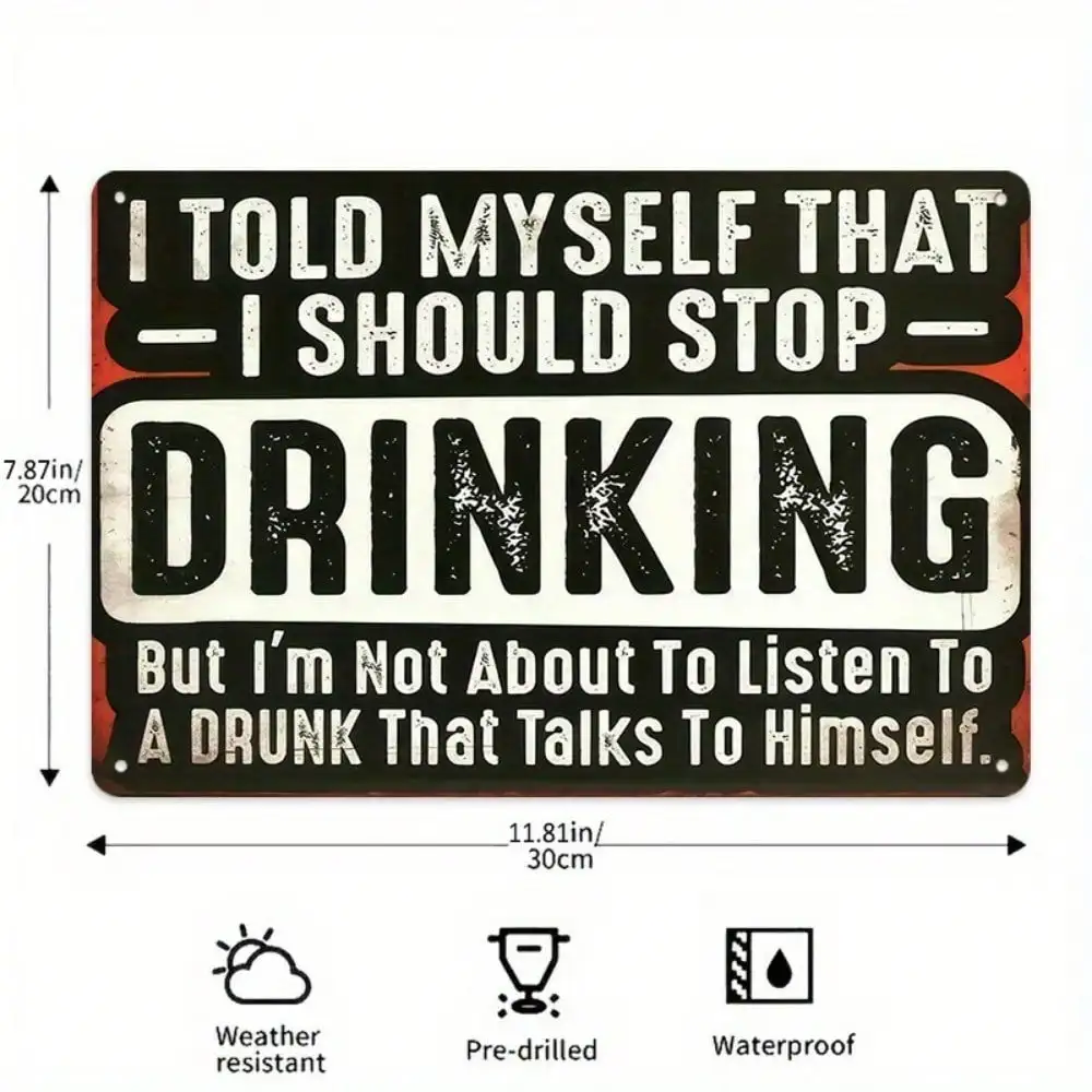 علامة شريط معدنية عتيقة "يتوقف عن الشرب" - ديكور قصدير مضحك بطابع كحولي للمناطق الترفيهية، هدية روح الدعابة #4
