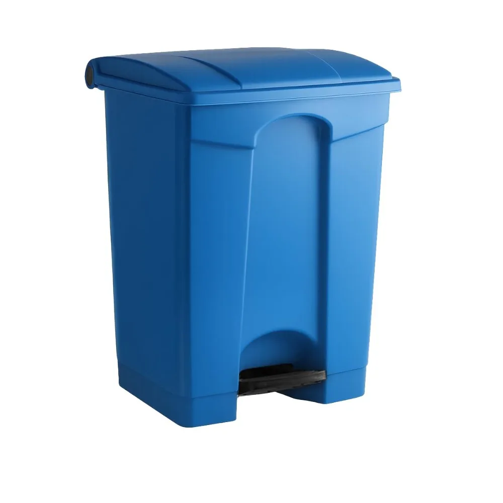 

Hands-Free 18 Gallon Blue Rectangular Step-On Trash Bin for Commercial Use in Restaurants