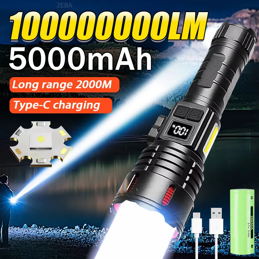 

100000000LM Most Powerful Flashlight Rechargeable Flashlight Strong Light Military Tactical Magnet Lantern Camping Hunting Torch