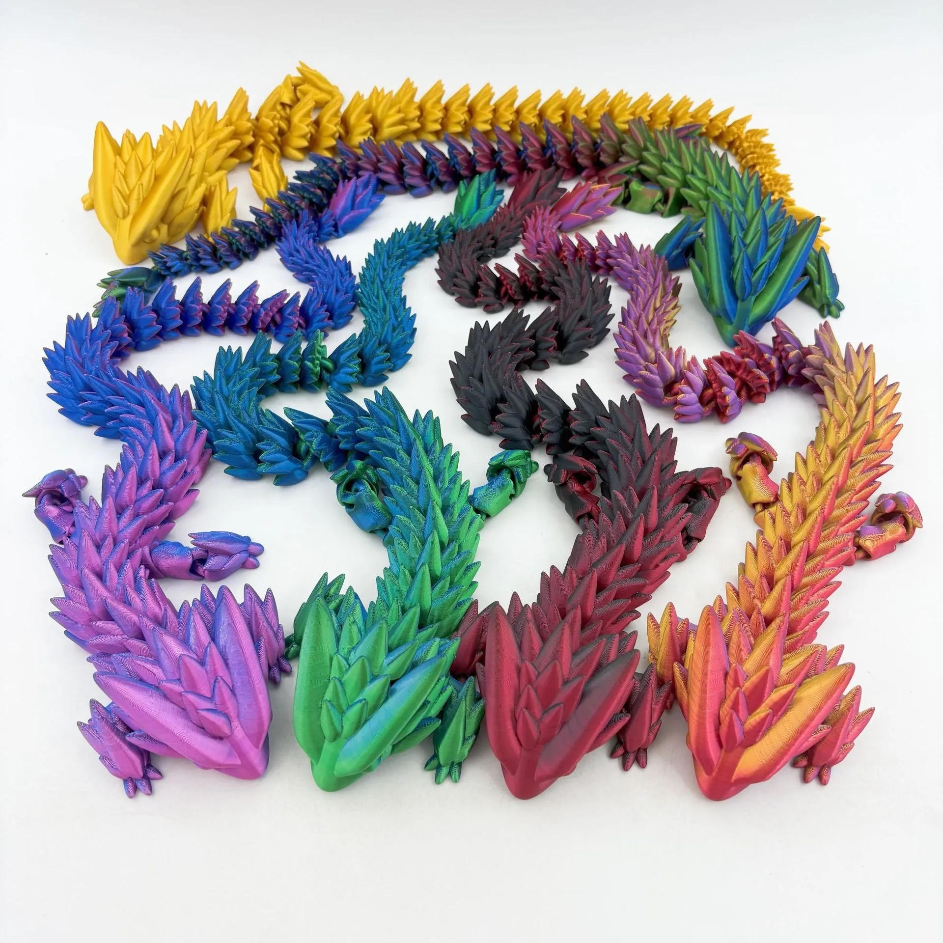 2-Piece Set with Random Color Gradient, Dragon King Design, 3D Printed Articulated Dragon, Luminous Version Available, Movable, Multi-Color Gradient Crystal Dragon, Creative Ornament for Office Display, Statue Decoration