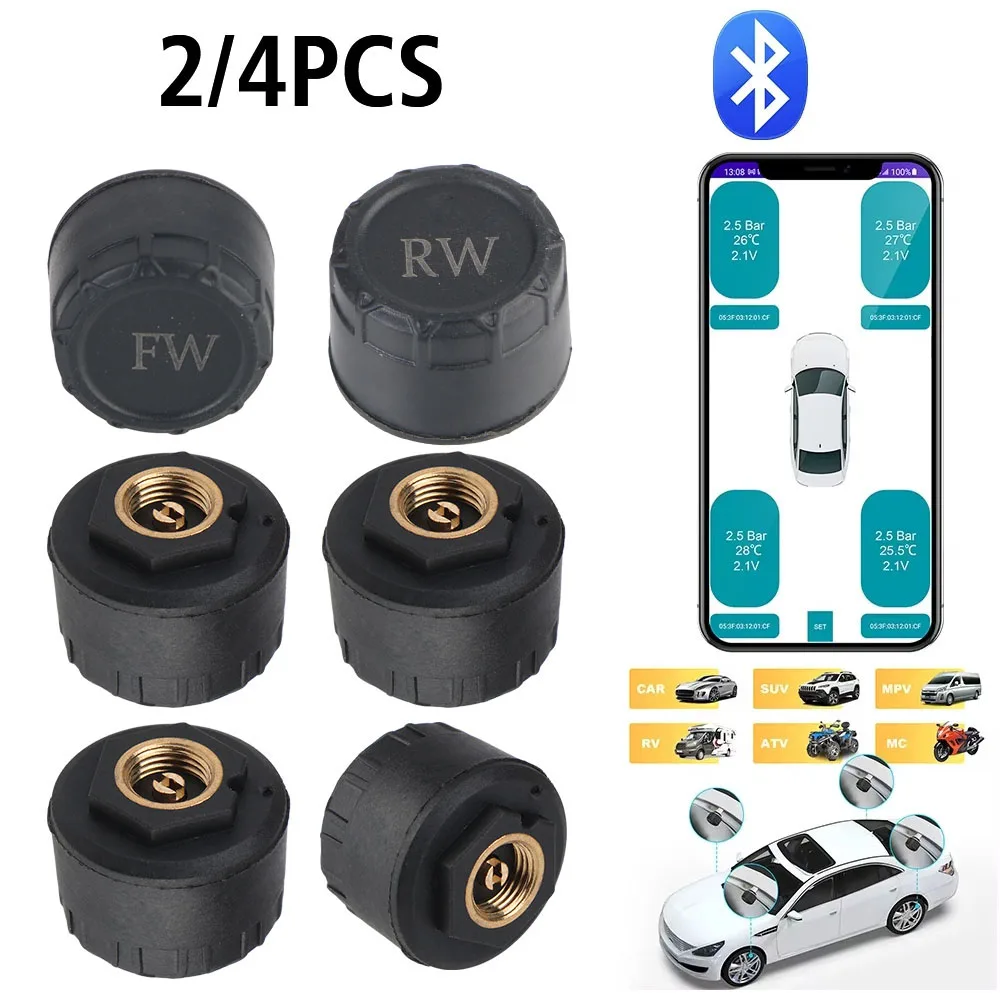 External Alarm Tire Pressure Sensors Phone Display Bluetooth APP 2/4PCS Car Motorcycle Car TPMS Tire Pressure Monitoring System