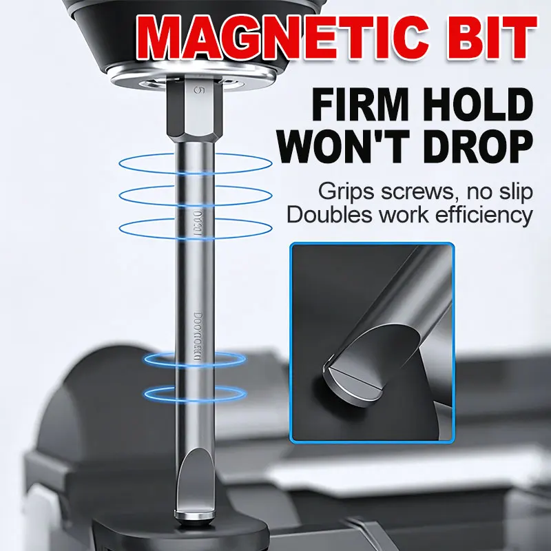 Slotted Single Head Reduced Shank Bit S2 Steel Plated Magnet 1/4 Hex Impact Driver Accessory For Woodworking And Cabinet Install