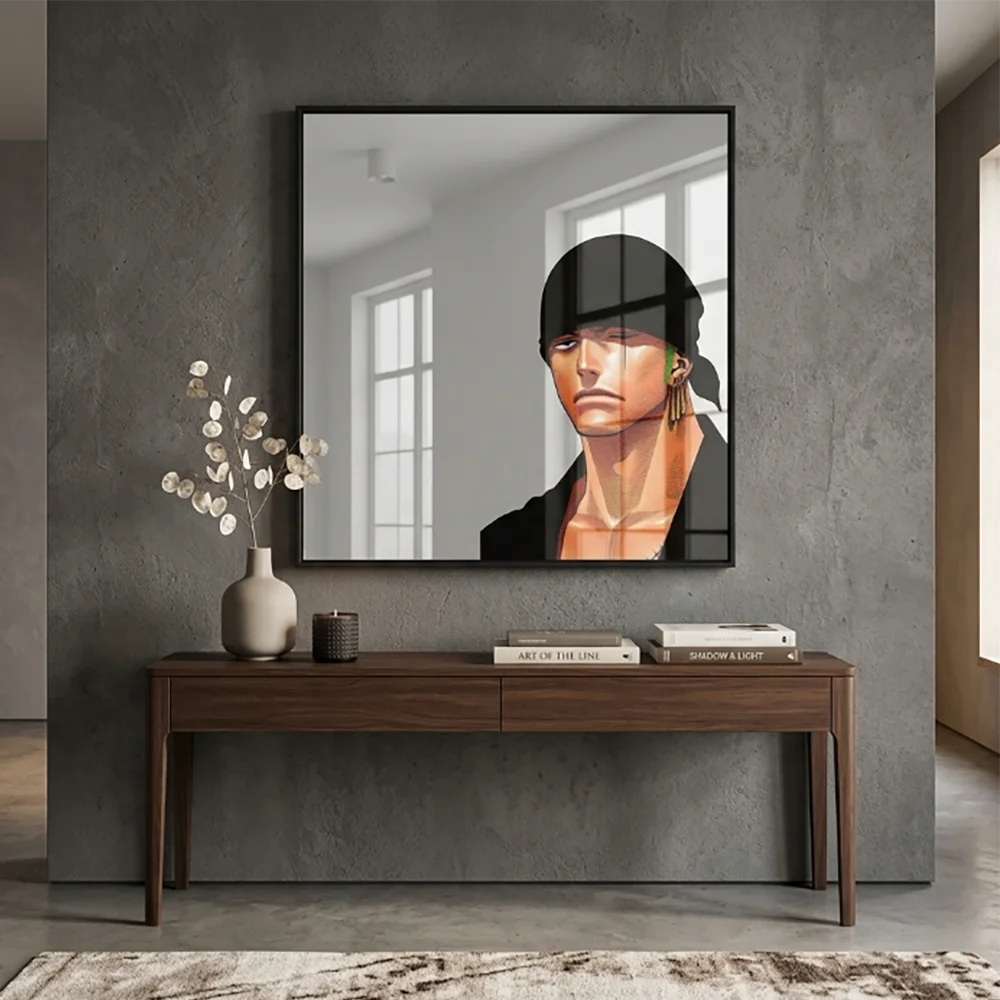 

Vintage Colored Zoro Headscarf Decor Mirror Trendy Anime One Piece Hanging Wall Mirror Teen Bedroom Ornament Gift