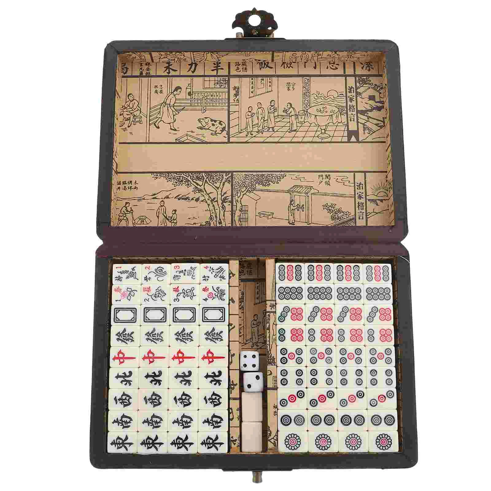 1 Set Portable Chinese Numbered Mahjong Set Set with Carry Box for Travel Chinese Mahjong Game