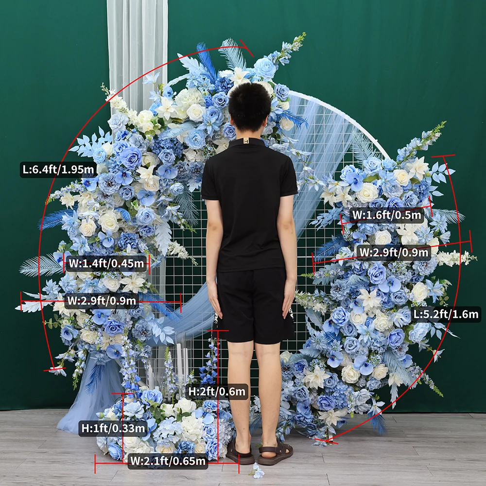 Wedding Decoration High Quality Blue White Sztuczne Kwiaty Centre De Table Mariage Artificial Flower Arrangements L6.4x1.4ft