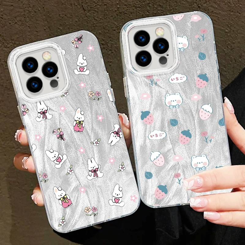 딸기 곰 토끼 패턴 아이폰 케이스 이미지