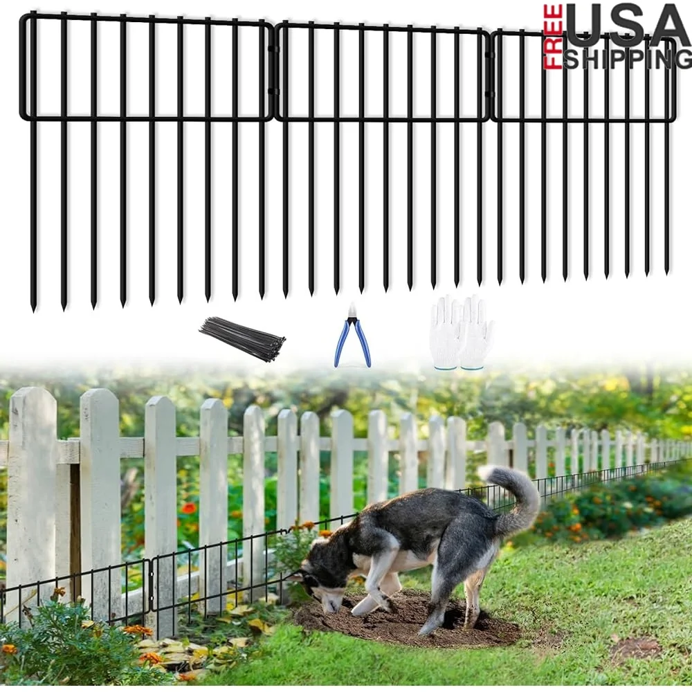 

32ft No Dig Animal Barrier Fence 32 Panels Pet Safety Garden Dog Defense Rustproof Ground Spike Easy Install Garden Protection