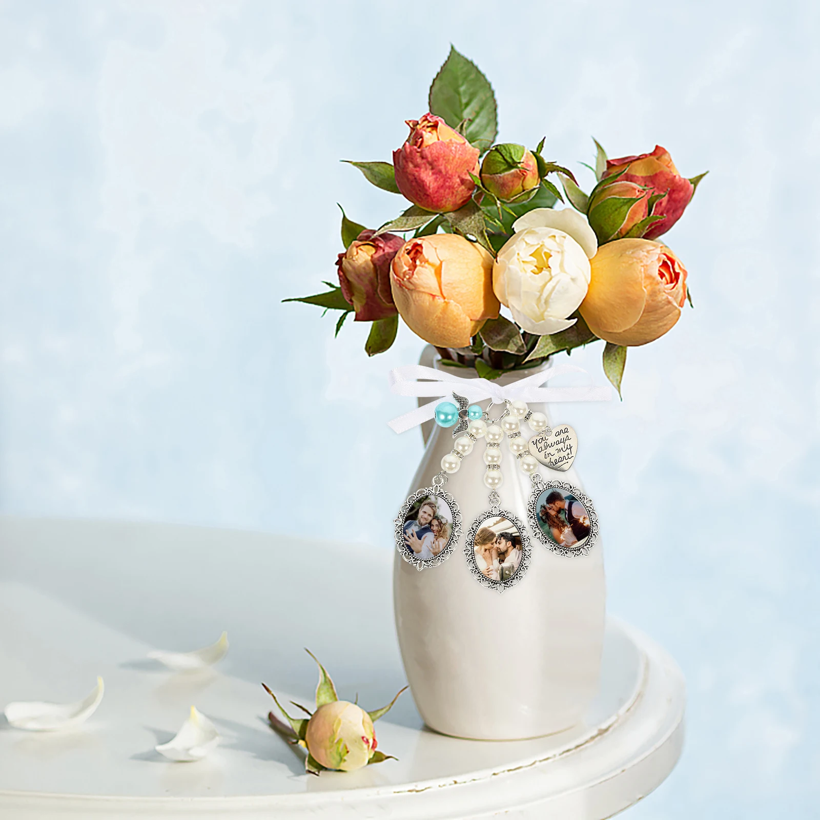 

1set 1Set Pearl Heart Pendant Wedding Bouquet Photo Charms Diy Picture Frame Pendants Custom Jewelry Accessories For Bracelet