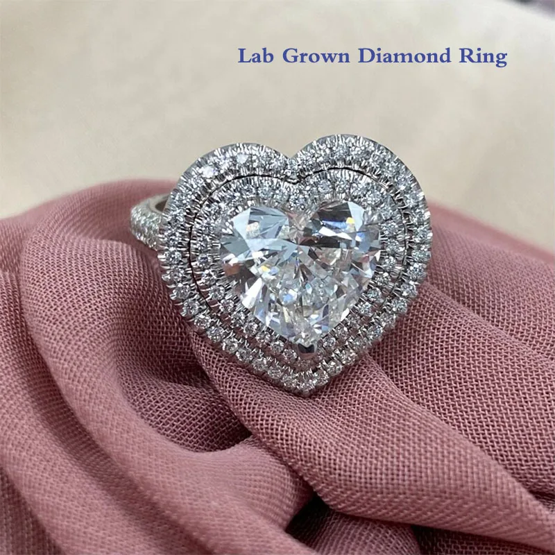 3.9Ctw EF VS-VVS Heart Cut CVD Lab Grown Diamond Engagement Ring IGI Certified Platinum 950 Diamond Wedding Ring For Lady