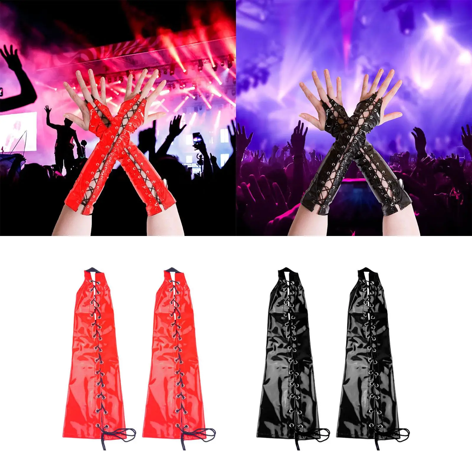Costume Cosplay Women's Long Gloves Steampunk Faux Leather Gloves Fancy Dress Dancing Gloves Stage Performance Lacing Gloves
