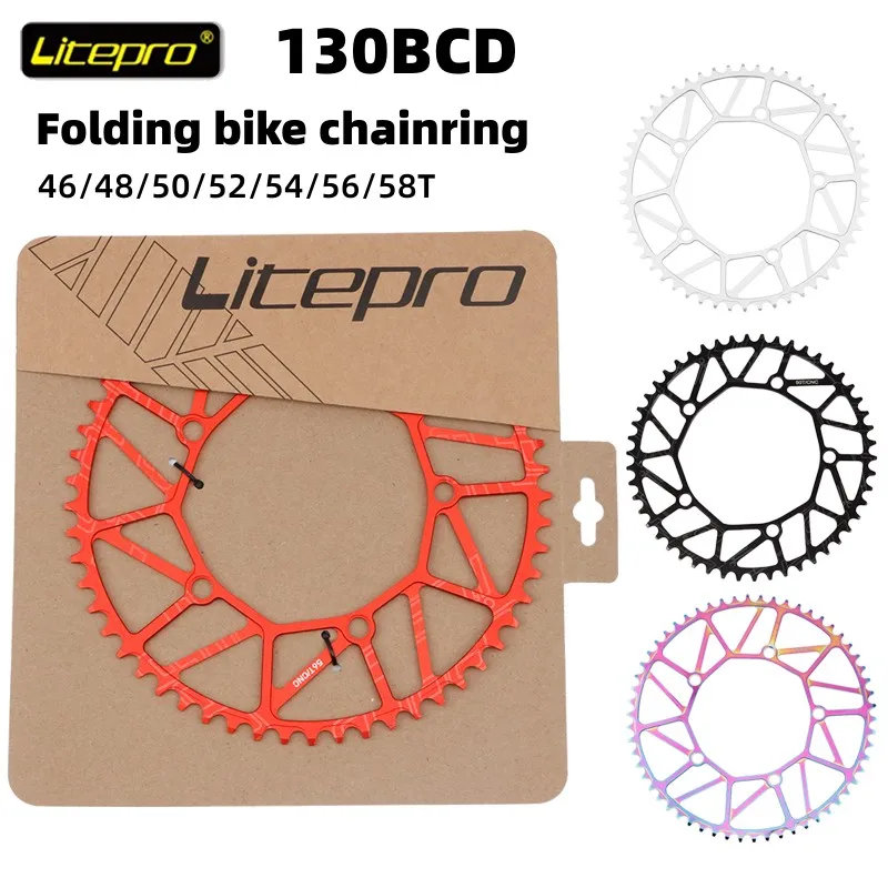 Litepro – couronne de vélo pliant 130 Bcd 46 48 50 52 54 56 58 dents, pignon de chaîne de bicyclette, couronne de pédalier