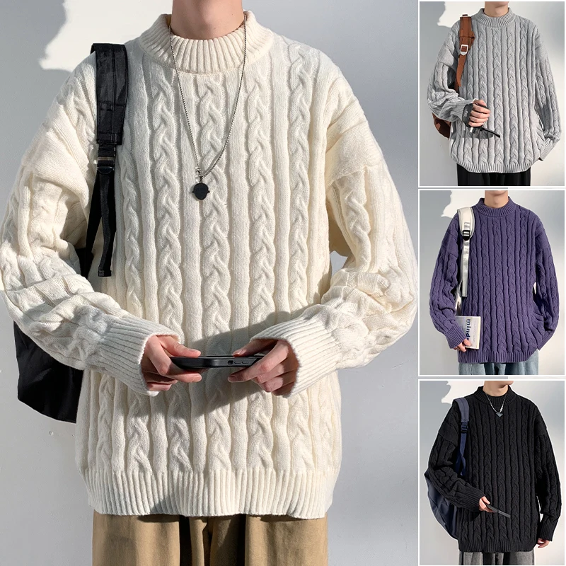 

Мужской вязаный свитер свободного кроя с круглым вырезом, удобный, в винтажном американском стиле, зимняя верхняя одежда, мягкий, с длинными рукавами, с круглым вырезом.