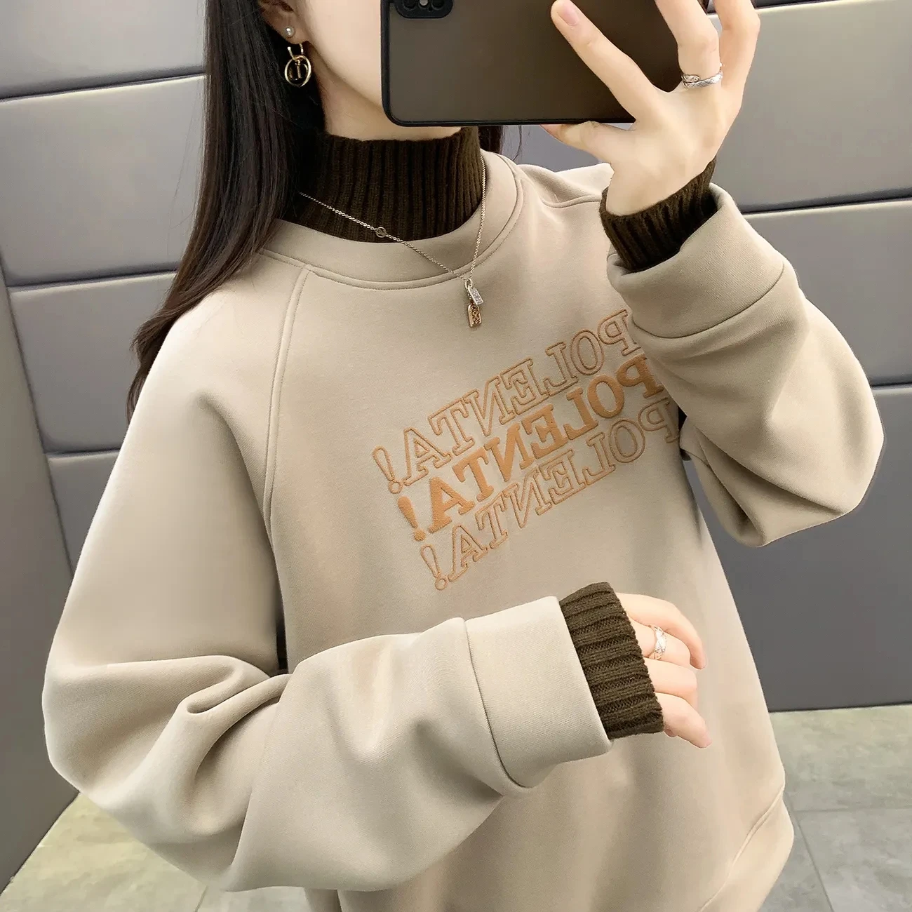 

Thicken Plush Sweater Womens Clothing 2023 New Autumn Winter Loose Casual Sweatershirt High Neck Splicing Female Pullover Top