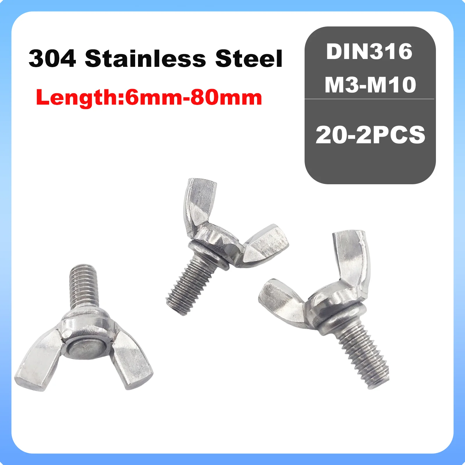 2/5/10/20Pcs DIN316 304 Stainless Steel Butterfly Wing Head Thumb Screw M3 M4 M5 M6 M8 M10 Hand-Tighten Toolless Adjustable