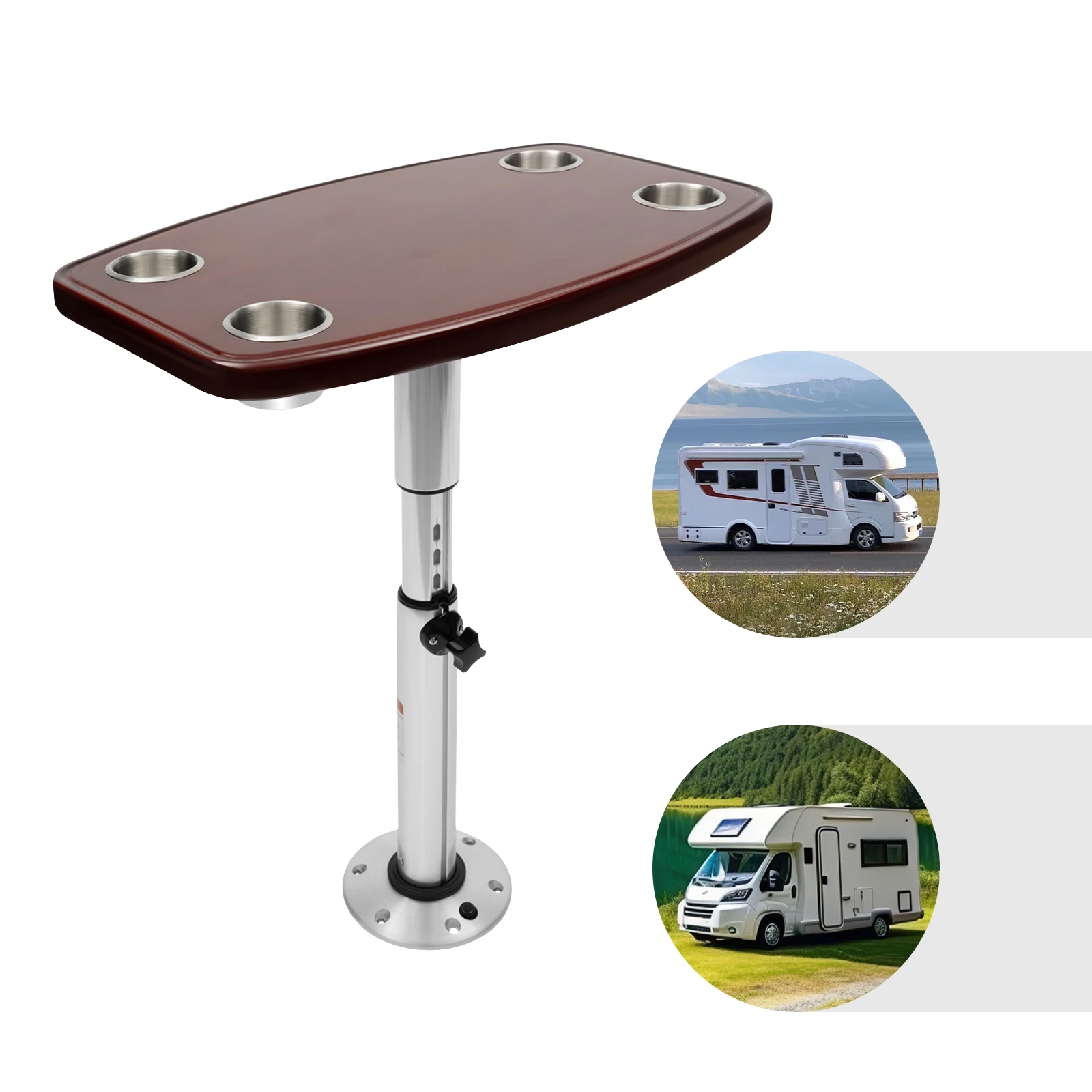  RV Table Ajustable Height RV Table Table with 4 Cup Holders for RV Hostel Cars Sea Boats