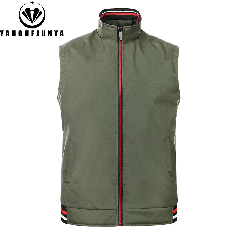 

2024 Men Spring Sleeveless Large Size Stand Collar Vest Jackets Men Autumn Solid Color Outdoors Casual Fashion Vest Jackets Male
