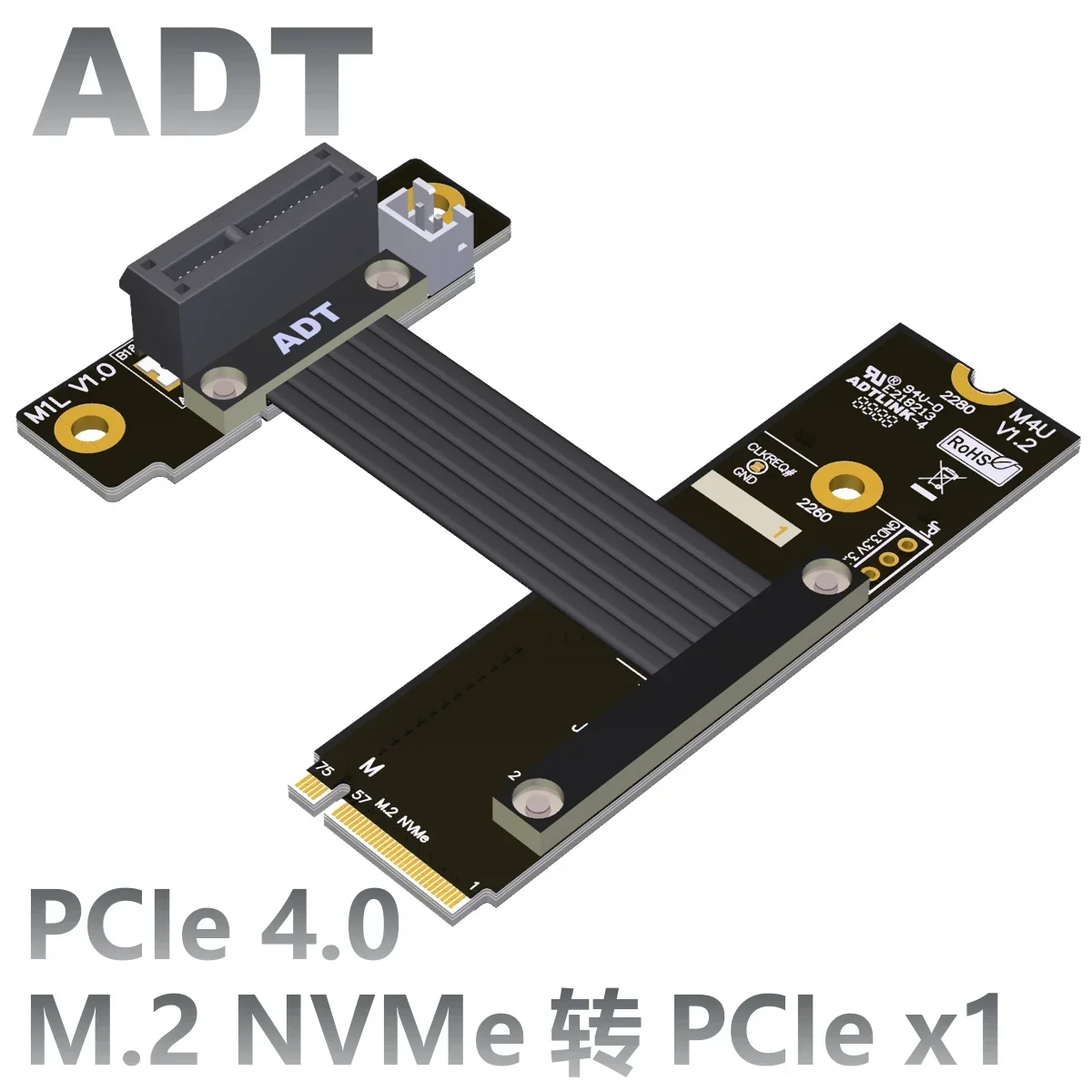 ADT-Link M.2 NVMe to PCIE 4.0 x1 Extension Cable PCIe x1 Card USB Wireless LAN Audio/Capture Card to M.2 Ultra SSD M-Key Adapter