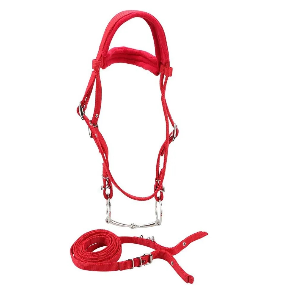Adjustable Horse Bridle with Rein Red Harness Bit Hight Quality Horse Equestrian Accessories with Soft Cushion