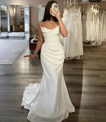 For Women vestidos de novia Mermaid Wedding Dress Sweetheart  Long tail Customize To Measures Soft Satin Lace Beach Soft Fabric