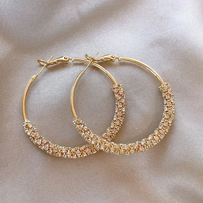 GANPUP Elegante Große Kreisförmige Funkelnde Kristall-Creolen für Damen Luxuriöser Neuer Trendiger Ohrschmuck Geschenk für Party серьги – Detail 5