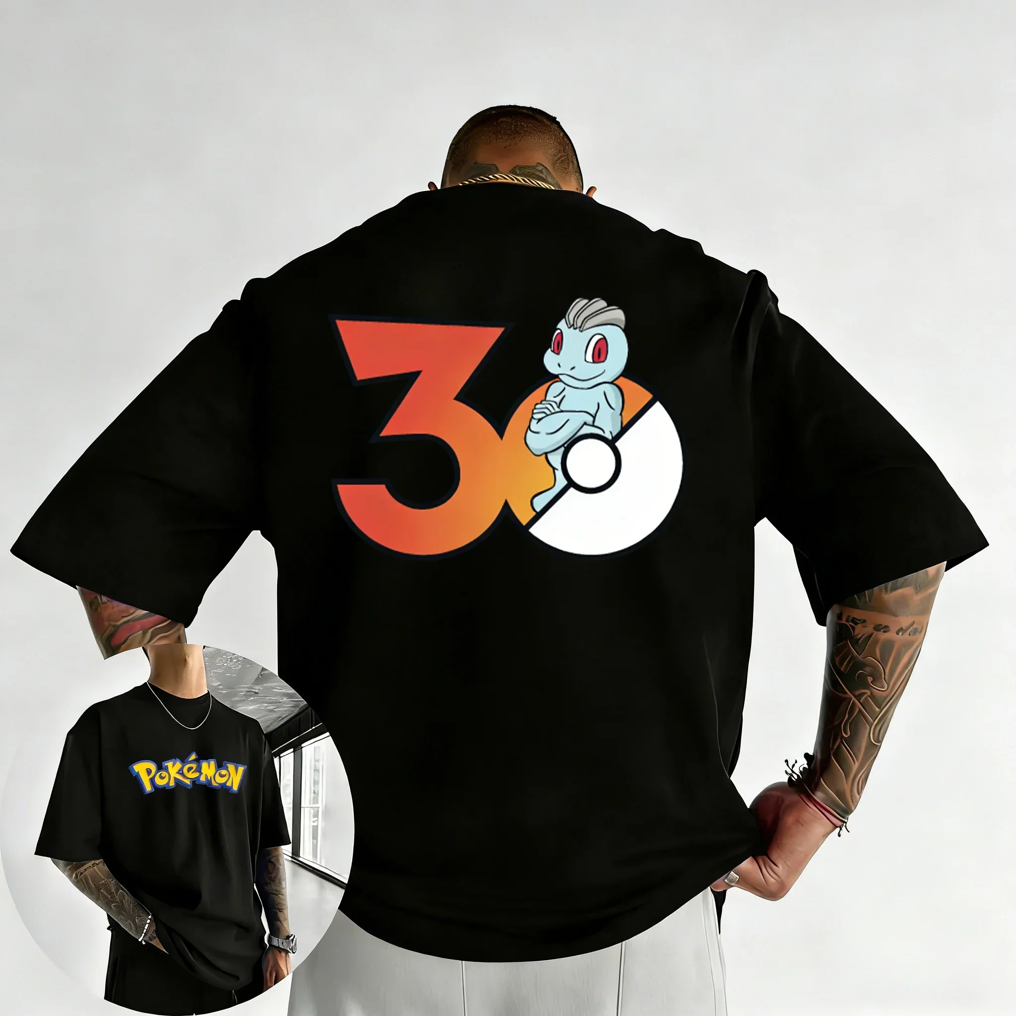 

Футболка с принтом Pokemon 30th Anniversary Machop, новая летняя свободная повседневная футболка для мужчин и женщин в стиле хип-хоп, модный топ с короткими рукавами