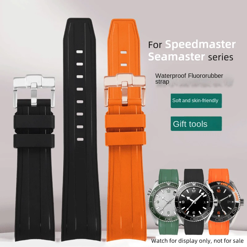 For Omega Seamaster 300 600 21mm rubber strap bracelet soft fluororubber strap, men's curved interface replacement wristband