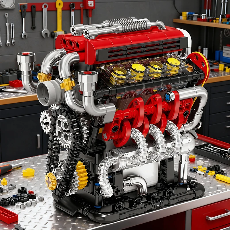 V8 Super motor de coche modelo de simulación motorizado accionamiento eléctrico juguetes de construcción bloques técnicos juguetes creativos regalos niños adultos