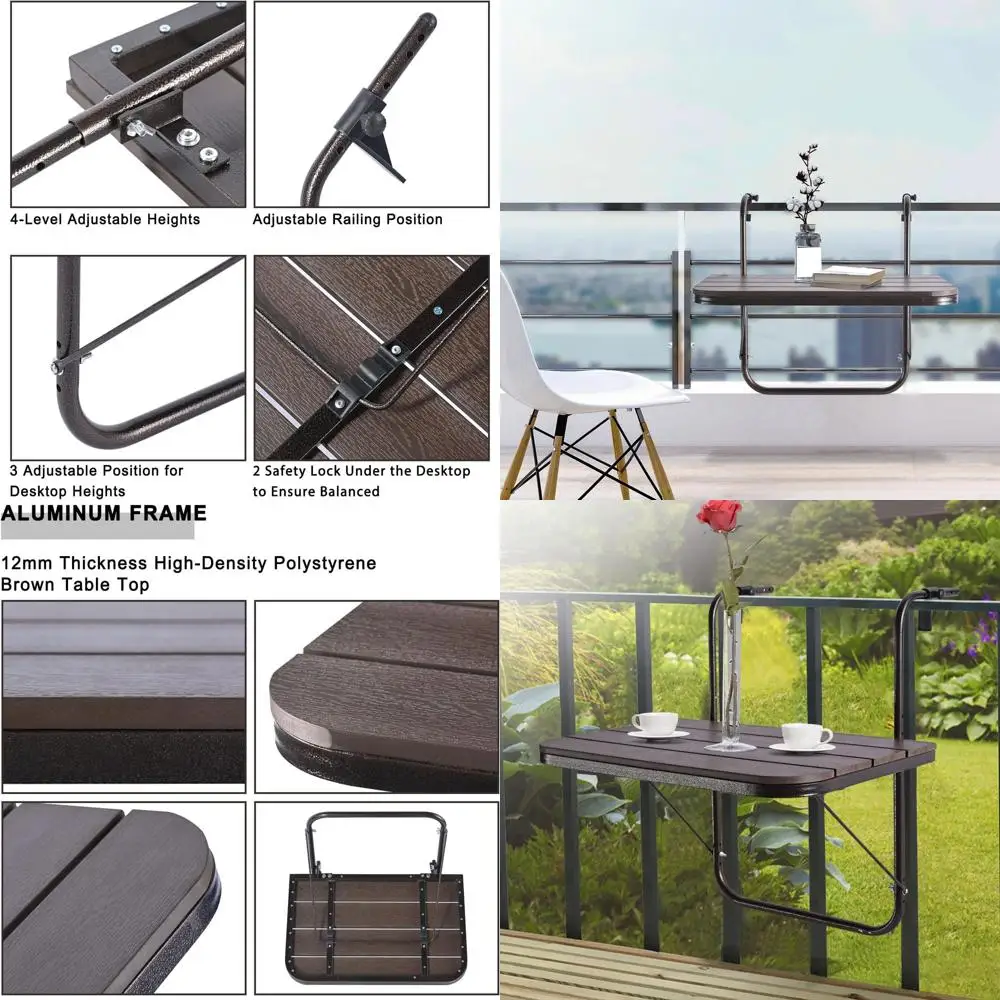 

Adjustable Outdoor Hanging Side Table, Brown Aluminum, 23.6L x 15.7W