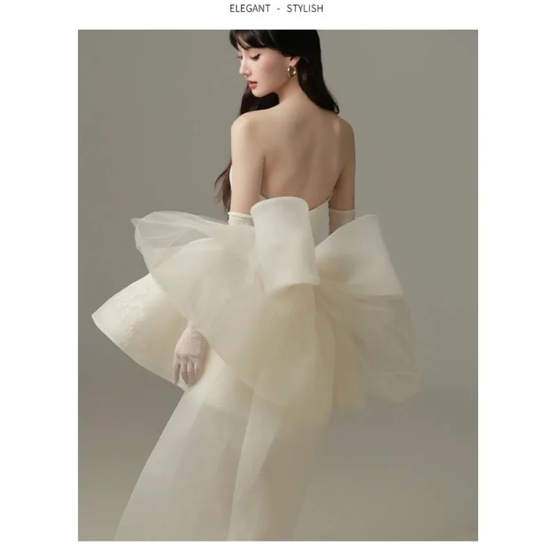 GIYSILE 2025 新白のウェディングドレスチューブトップノースリーブ弓セクシーなフォーマルドレス女性エレガントなパーティードレス女性イブニング