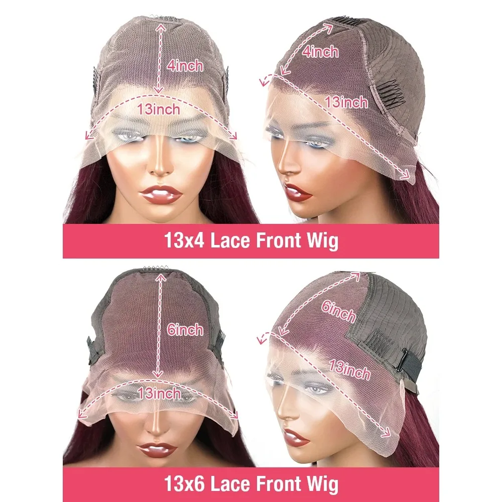 99J بورجوندي الدانتيل أمامي باروكة من شعر طبيعي 13x6 HD الدانتيل أمامي شعر مستعار مستقيم ملون 220 الكثافة خصلات الشعر المستعار الإنسان للنساء 40 بوصة #6