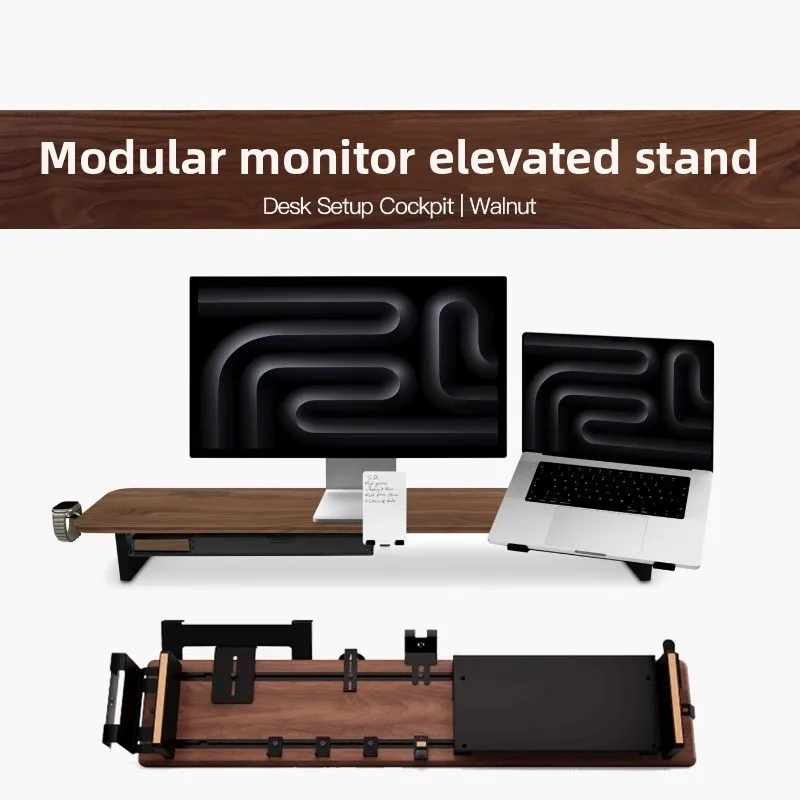 Walnut Monitor Stand Riser Solid Wood Desk Shelf for Computer Modular Desktop Display Riser Ergonomic Laptop Stand for Office