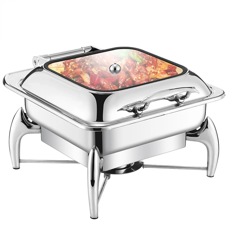 Restaurant Supplies Stainless Steel Food Warmer High Quality Restaurant Luxury Display Square Shape Chafing Dish