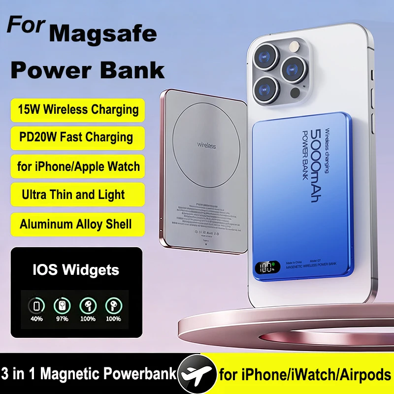 

PD20W Magnetic Power Bank 3 in 1 Portable Wireless Fast Charging Powerbank for Magsafe Charger for iPhone 17 16 iWatch Airpods