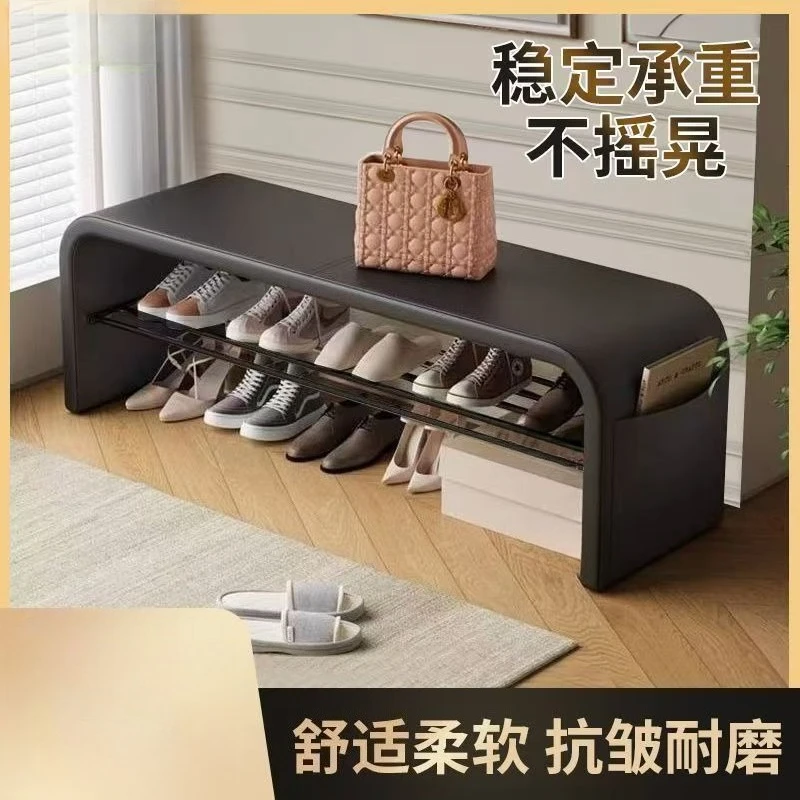 All-Solid Wood Shoe Bench for Home Entryway, Simple Soft Wrapped Stool, Shoe Cabinet, Entryway Shoe Rack, Popular Model