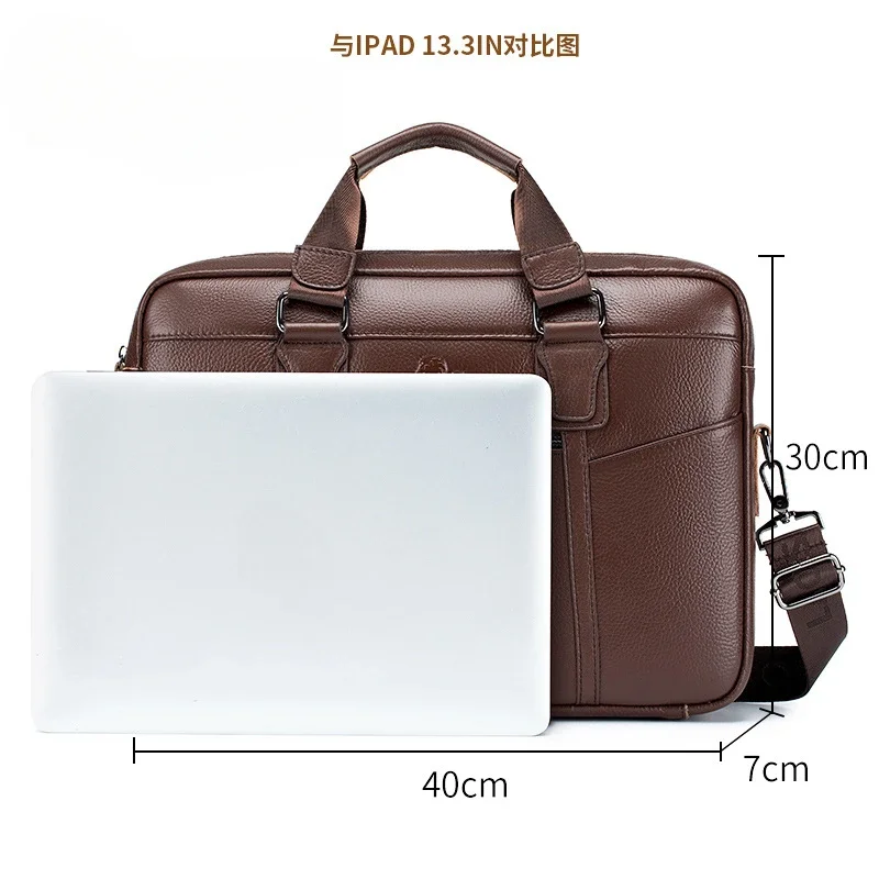 Große Kapazität 15-Zoll-Computertasche Rindsleder Echtes Leder Herren Aktentasche Business Can Shoulder Messenger Bag Herren