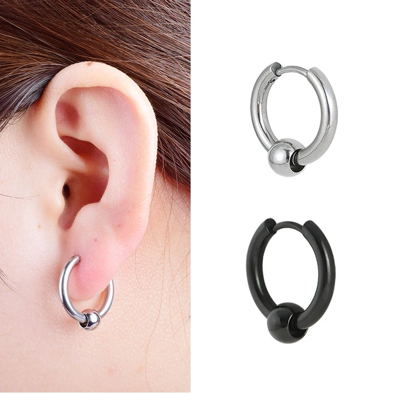 Steel Ball Earrings Stainless Steel Ear Hoops for Men and Women