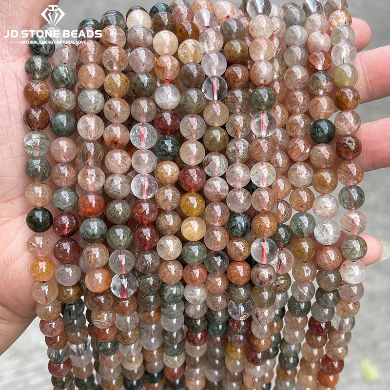 

6 8 10 Natural Stone Red Green Quartz Crystal Beads Round Loose Spacer for Jewelry Making DIY Bracelet Necklace Accessory