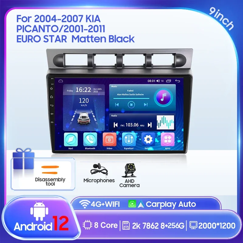 Auto Multimedia Speler Voor Kia Picanto SA Ochtend 2004-2007 2K QLED Android 13 Autoradio Video AI Voice CarPlay GPS Head Unit