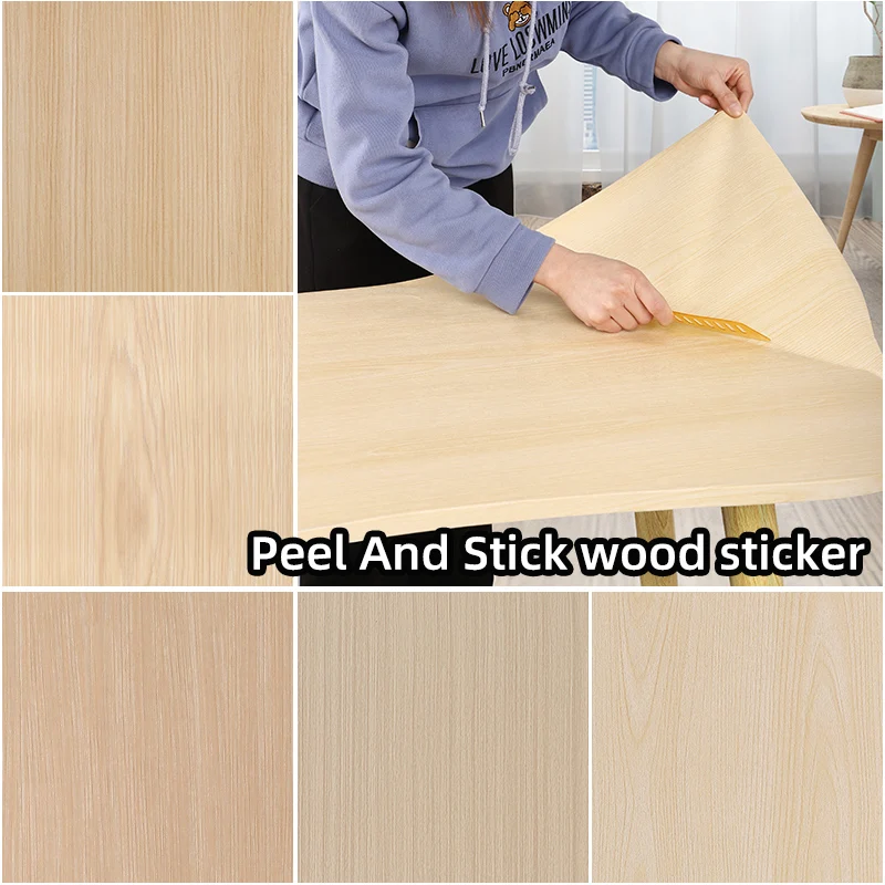 Light yellow wood grain sticker, peeling and pasting PVC contact paper, home decoration, furniture renovation, detachable film