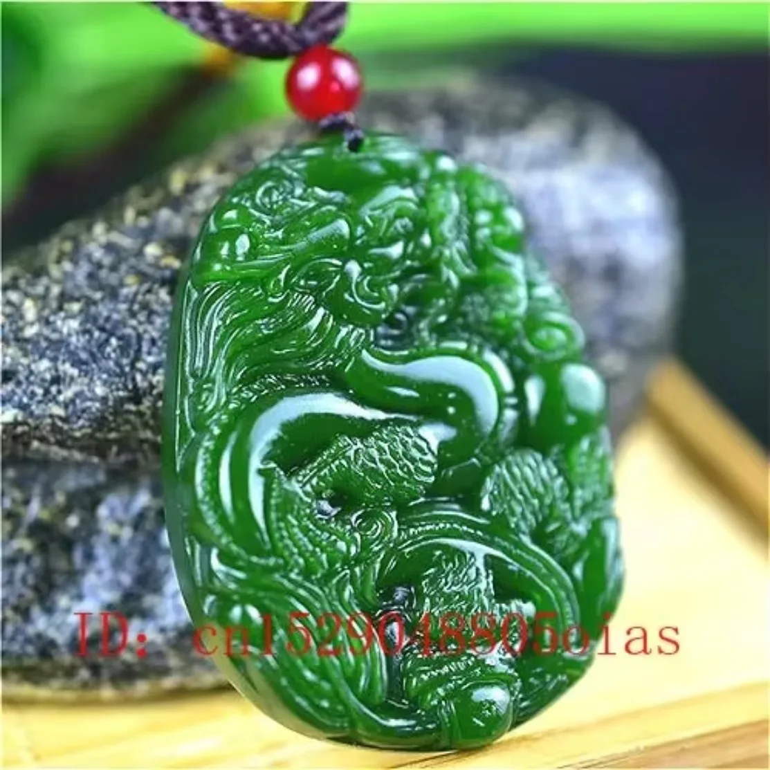Natural Green Chinese Jade Dragon Pendant Necklace Fashion Accessories Charm Jewelry Carved Amulet Gifts for Women Men - view 6