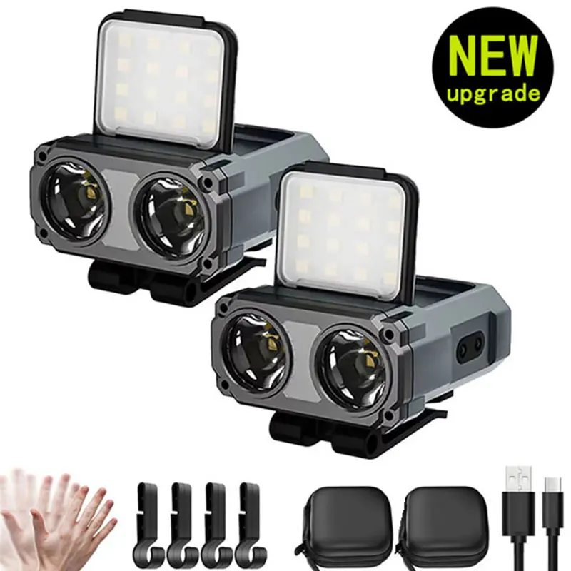 LED Clip On Cap Lamp Smart Sensor Headlamp Portable Rechargeable Flashlight Waterproof Hat Light Headlamp For Fishing Reading