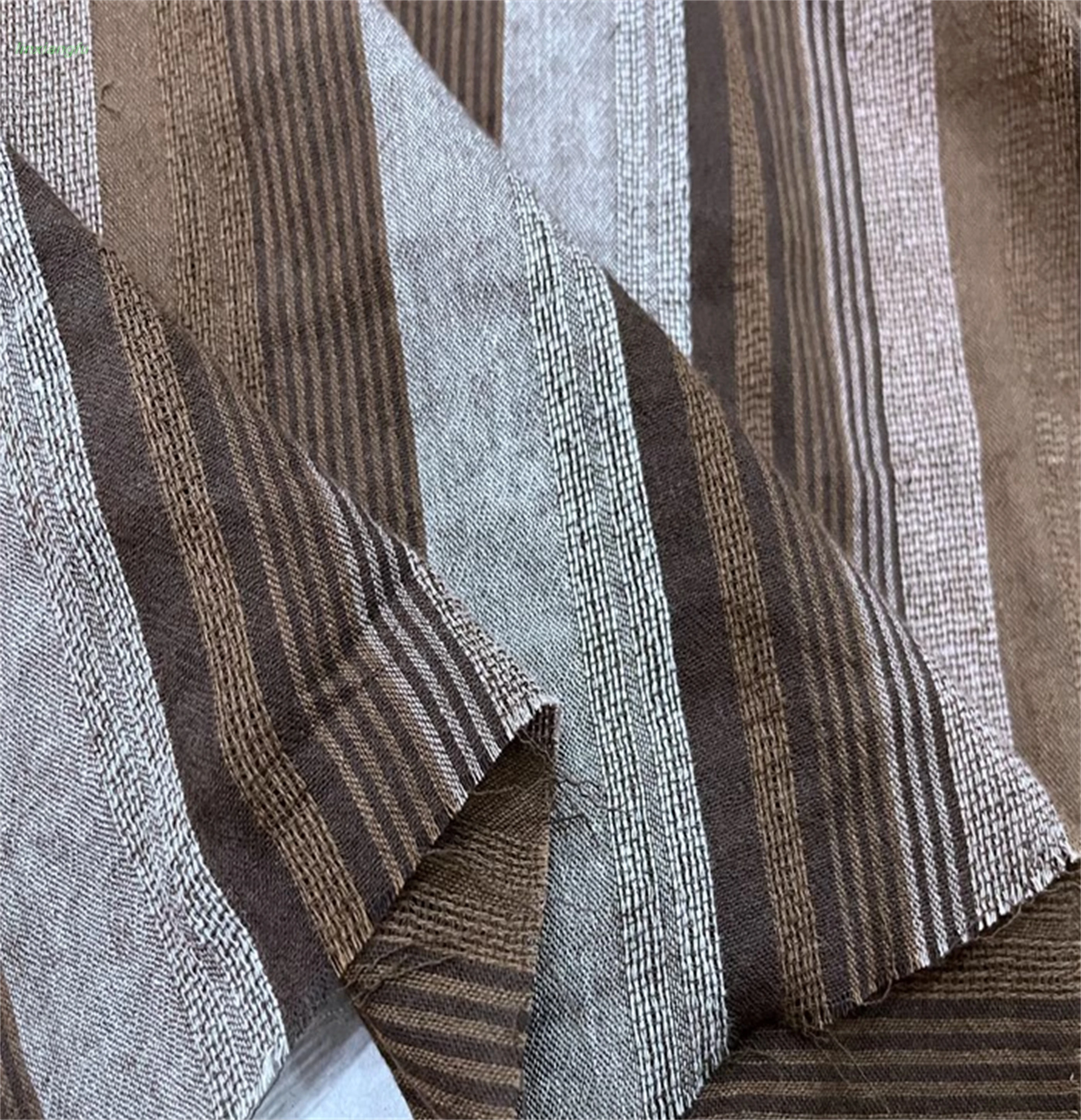Ethnic style coffee color casual rules, narrow and fine striped fabric, cotton and linen fashion, dress and shirt fabric.