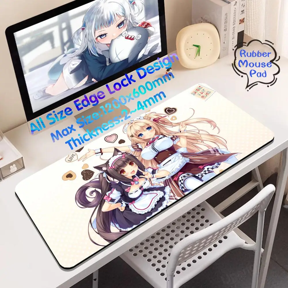 N_nekopara Escritorio Accesorios Mouse Pad Kawaii Keyboard Mat 1200x600 Rubber Mouse Pc Gamer Accessorios Cushion Pad 4mm Kawaii