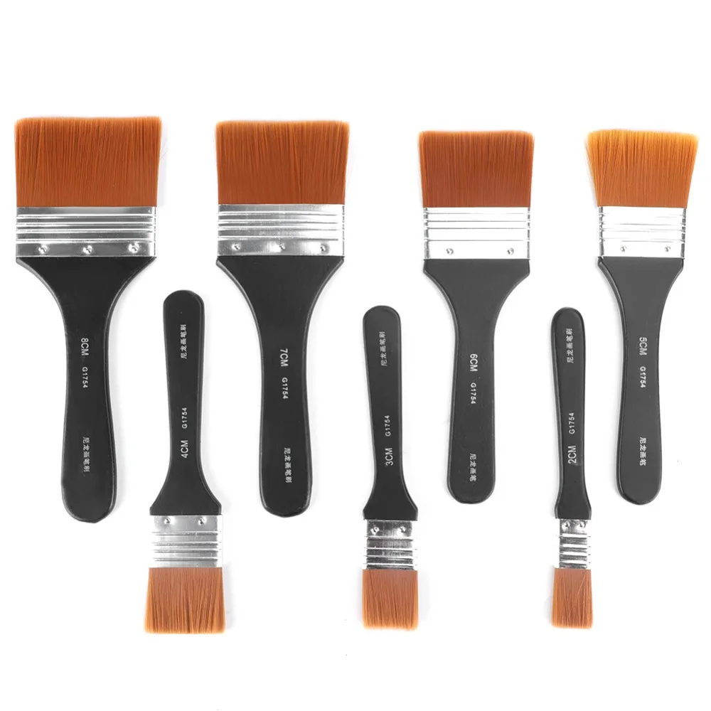 

7PCS fine nylon filaments Nylon Paint Brushes wide flat brush head steady grip pole Wall Art Drawing Brushes large area coloring