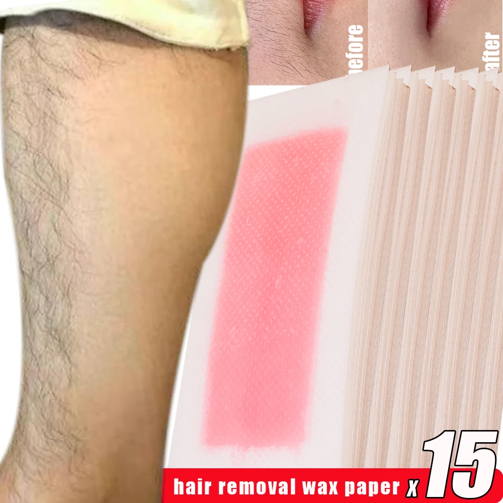 15pcs Underarm Hair Removal Wax Paper Safe and Gentle Face Leg Lip Eyebrow Hair Remove Strips for Women and Man Summer Beauty
