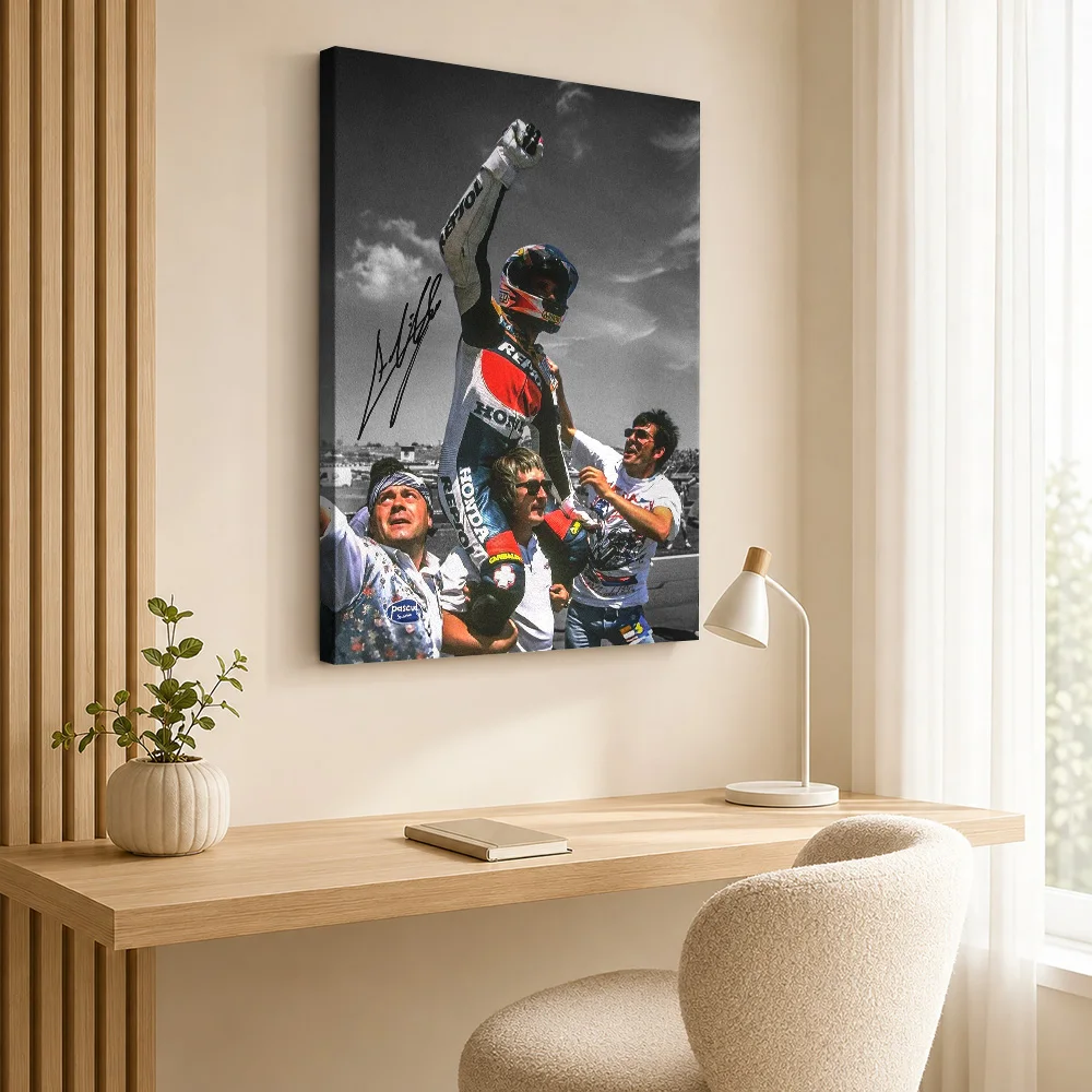Alex Criville Victory Celebration Framed Canvas Poster Bold Style Wall Decor With Customized Photo For Garage Ideal Rider Gift