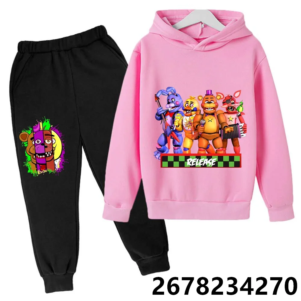 Boys Girls Clothes FANF Hoodie Set Kids 2pcs Spring Autumn Five Nights at Freddy Cartoon Hooded +pants Tracksuit Girls Clothing